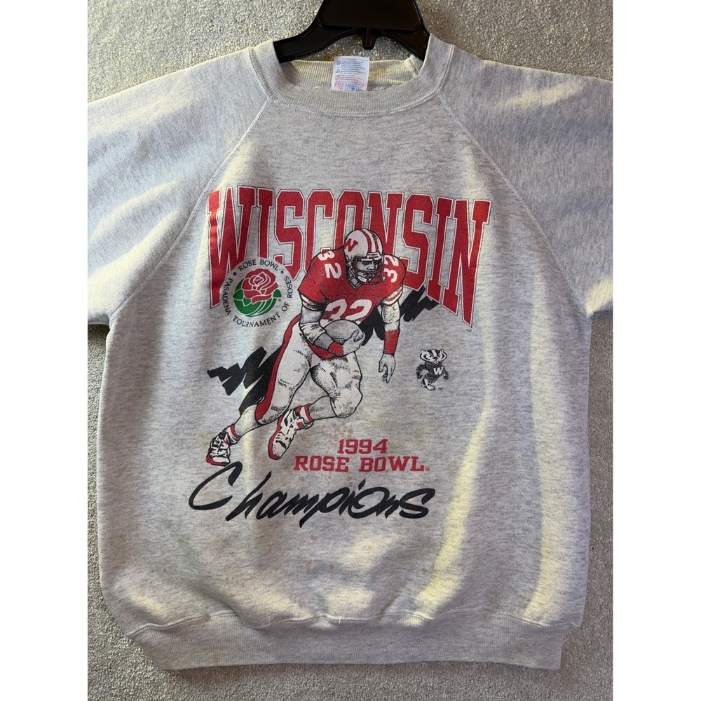 Vtg Wisconsin Badgers 1994 Rose Bowl Sweatshirt Men XL Grey Hanes Raglan USA SEE - Picture 6 of 12